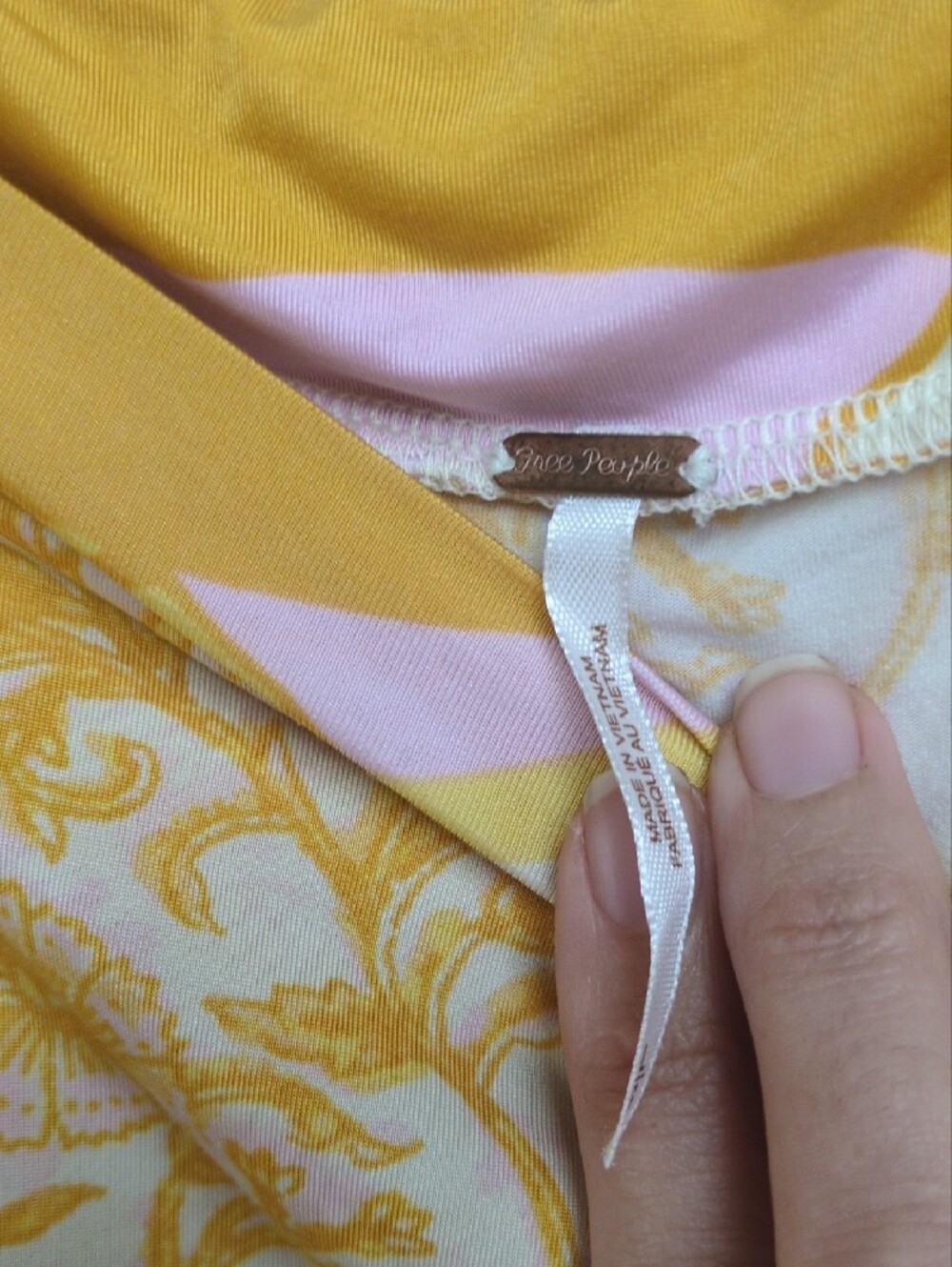 Free People Yellow Floral Midi Skirt with Pink Waistband - Picture 6 of 7